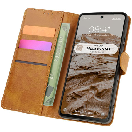 Etui z klapką Bizon Case Pocket do Motorola Moto G75 5G, brązowe