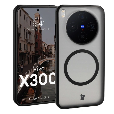 Etui z pierścieniem magnetycznym Bizon Case MatteO do Vivo X300, przydymione-czarne