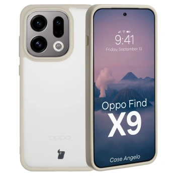 Etui Bizon Case Angelo do Oppo Find X9, półprzezroczyste z beżową ramką