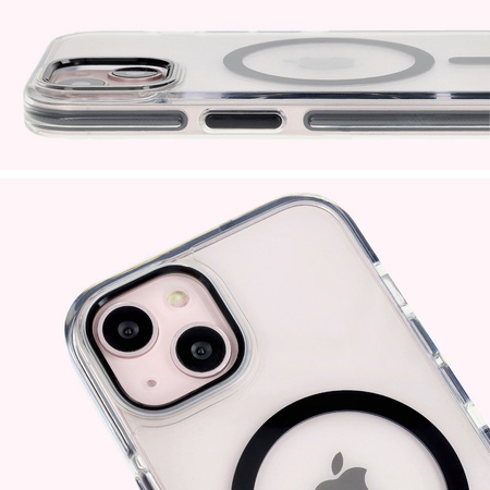 Etui z pierścieniem magnetycznym Bizon Case Marco do iPhone 14 / iPhone 13, przezroczyste z czarną ramką