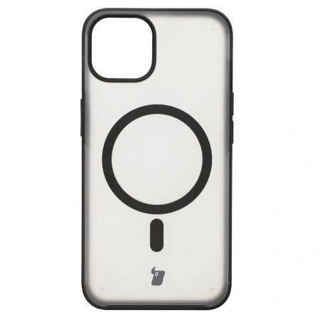 Etui z pierścieniem magnetycznym + szkło hartowane Bizon MatteO Pack do iPhone 14 / 13, przydymione-czarne