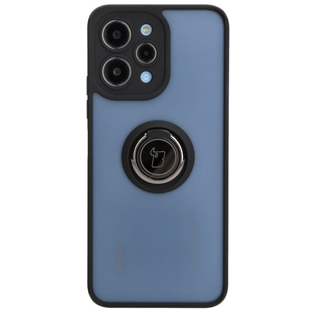 Etui z uchwytem na palec Bizon Case Hybrid Ring do Xiaomi Redmi 12, przydymione z czarną ramką