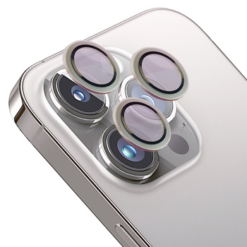 Szkło na aparat z aplikatorem Bizon Glass Snap Lens do iPhone 14 Pro/14 Pro Max, 1 zestaw, srebrna ramka