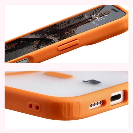 Etui z pierścieniem magnetycznym Bizon Case MatteO do iPhone 17, przydymione-pomarańczowe