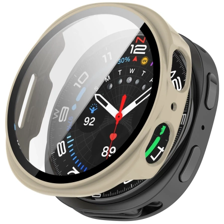Etui ze szkłem do zegarka Bizon Case+Glass Watch do Samsung Galaxy Watch 8 40 mm, beżowe
