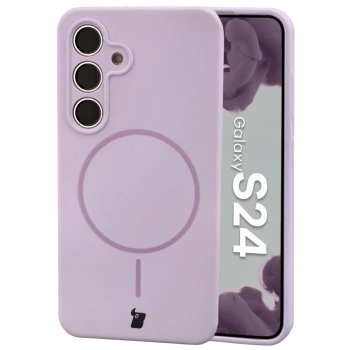 Silikonowe etui z pierścieniem magnetycznym Bizon Soft Case Magnetic do Galaxy S24, jasnofioletowe