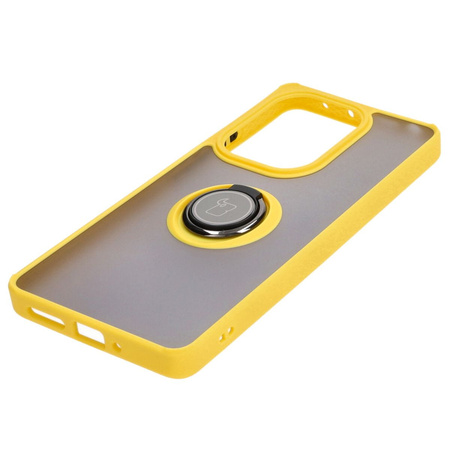 Etui z uchwytem na palec Bizon Case Hybrid Ring do Xiaomi Poco M6 Pro 4G / Xiaomi Redmi Note 13 Pro 4G, przydymione z żółtą ramką
