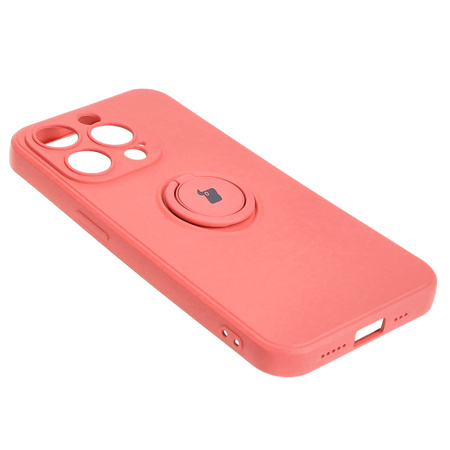 Etui Bizon Case Silicone Ring Sq do Apple iPhone 15 Pro, brudny róż