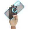 Etui z uchwytem na palec Bizon Case Hybrid Ring do Galaxy A34 5G, przydymione z jasnoniebieską ramką
