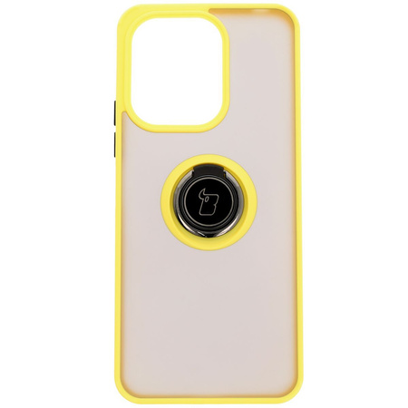 Etui z uchwytem na palec Bizon Case Hybrid Ring do Xiaomi Redmi 13 4G, przydymione z żółtą ramką
