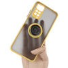 Etui z uchwytem na palec Bizon Case Hybrid Ring do Xiaomi Redmi Note 11 / 11S 4G, przydymione z żółtą ramką