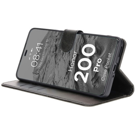Etui z klapką Bizon Case Pocket do Honor 200 Pro, czarne