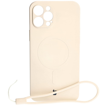 Etui silikonowe z pierścieniem magnetycznym Bizon Case Silicone Magnetic do iPhone 12 Pro Max, beżowe