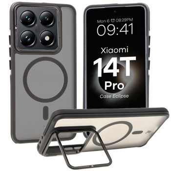Etui z podstawką i pierścieniem magnetycznym Bizon Case Eclipse do Xiaomi 14T Pro, przydymione z czarną ramką