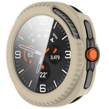Etui ze szkłem do zegarka Bizon Case+Glass Watch do Samsung Galaxy Watch 8 Classic 46 mm, beżowe