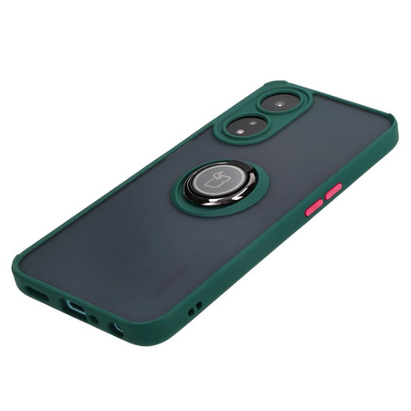 Etui z uchwytem na palec Bizon Case Hybrid Ring do Oppo A78 5G, przydymione z ciemnozieloną ramką
