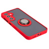 Etui z uchwytem na palec Bizon Case Hybrid Ring do Galaxy S25 / S24, przydymione z czerwoną ramką