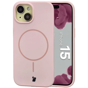 Silikonowe etui z pierścieniem magnetycznym Bizon Soft Case Magnetic do iPhone 15, jasnoróżowe