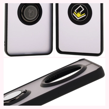 Etui z uchwytem na palec Bizon Case Hybrid Ring do Realme 14 Pro Plus 5G, przydymione z czarną ramką