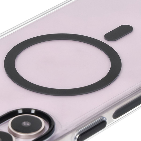 Etui z pierścieniem magnetycznym Bizon Case Marco do iPhone 16 Plus, przezroczyste z czarną ramką