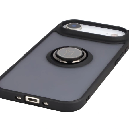 Etui z uchwytem na palec Bizon Case Hybrid Ring do iPhone Air, przydymione z czarną ramką