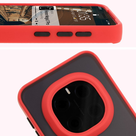 Etui z uchwytem na palec Bizon Case Hybrid Ring do Honor Magic7 Pro, przydymione z czerwoną ramką