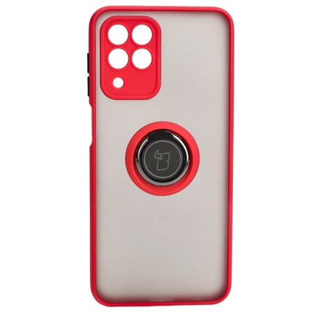 Etui z uchwytem na palec Bizon Case Hybrid Ring do Galaxy M33 5G, przydymione z czerwoną ramką