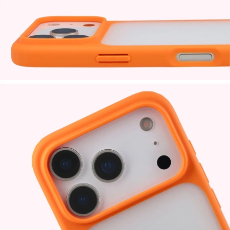 Etui Bizon Case Angelo do iPhone 17 Pro, półprzezroczyste z pomarańczową ramką