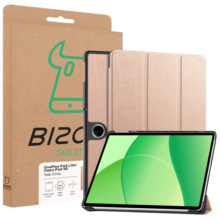 Etui z klapką Bizon Case Tab Croc do OnePlus Pad Lite / Oppo Pad SE, różowozłote