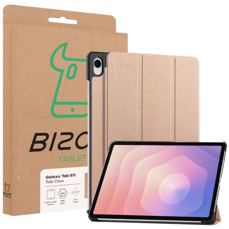 Etui z klapką Bizon Case Tab Croc do Galaxy Tab S11, różowozłote