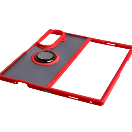 Etui z uchwytem na palec Bizon Case Hybrid Ring do Galaxy Z Fold7, przydymione z czerwoną ramką