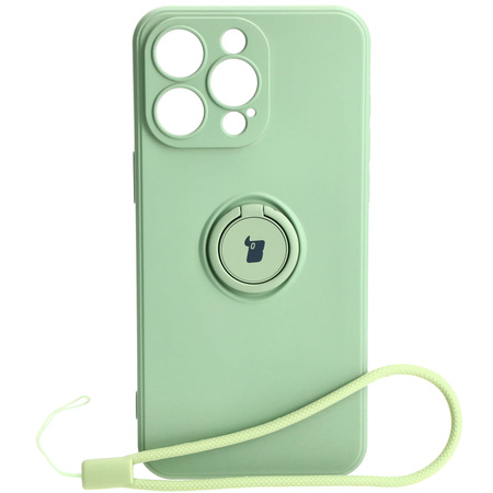 Etui Bizon Case Silicone Ring Sq do Apple iPhone 15 Pro Max, jasnozielone