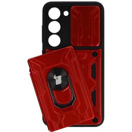 Etui Bizon Case Camshield Card Slot Ring do Samsung Galaxy S23, czerwone