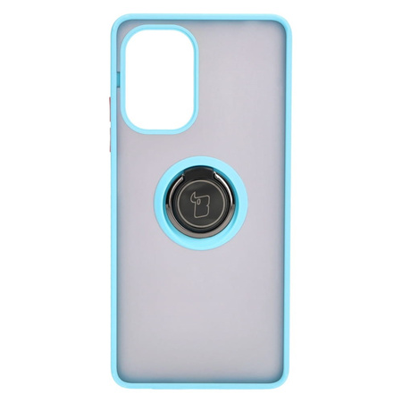 Etui z uchwytem na palec Bizon Case Hybrid Ring do Xiaomi Poco F5, przydymione z jasnoniebieską ramką