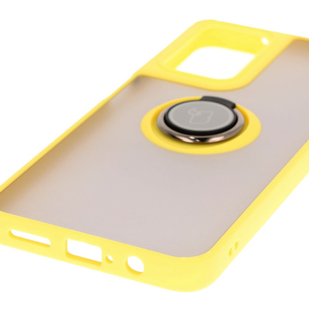 Etui z uchwytem na palec Bizon Case Hybrid Ring do Motorola Moto G35 5G, przydymione z żółtą ramką