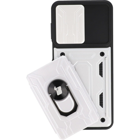 Etui Bizon Case Camshield Card Slot Ring do Moto G52 / G82, białe