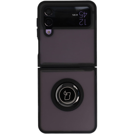 Etui z uchwytem na palec Bizon Case Hybrid Ring do Galaxy Z Flip4, przydymione z czarną ramką