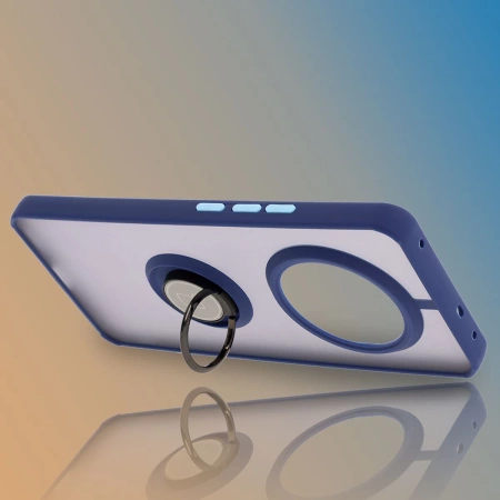Etui z uchwytem na palec Bizon Case Hybrid Ring do Realme 14 Pro 5G, przydymione z granatową ramką