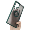 Etui z uchwytem na palec Bizon Case Hybrid Ring do Galaxy S22 Ultra, przydymione z ciemnozieloną ramką