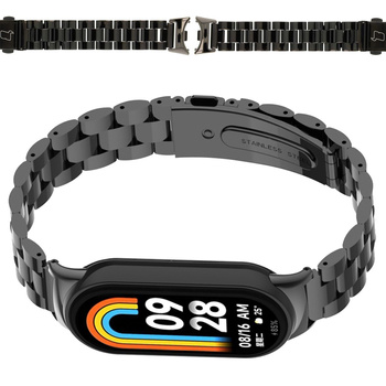 Pasek ze stali nierdzewnej Bizon Strap Watch Aura do Xiaomi Smart Band 10 / 9 / 9 NFC / 8, czarny