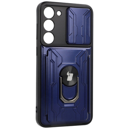 Etui Bizon Case Camshield Card Slot Ring do Galaxy S23 Plus, granatowe