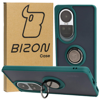 Etui z uchwytem na palec Bizon Case Hybrid Ring do Oppo Reno10 / 10 Pro, przydymione z ciemnozieloną ramką