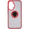 Etui z uchwytem na palec Bizon Case Hybrid Ring do Xiaomi POCO F7, przydymione z czerwoną ramką