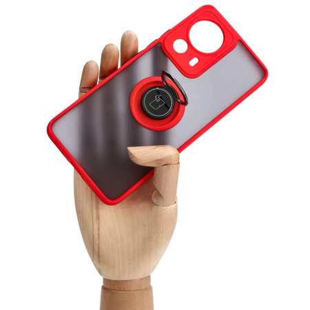 Etui z uchwytem na palec Bizon Case Hybrid Ring do Xiaomi 13 Lite, przydymione z czerwoną ramką