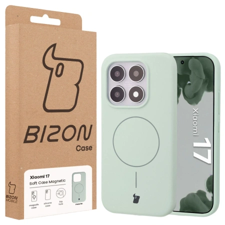 Silikonowe etui z pierścieniem magnetycznym Bizon Soft Case Magnetic do Xiaomi 17, pistacjowe