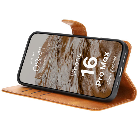 Etui z klapką Bizon Case Pocket do iPhone 16 Pro Max, brązowe