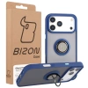 Etui z uchwytem na palec Bizon Case Hybrid Ring do iPhone 17 Pro Max, przydymione z granatową ramką