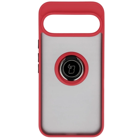 Etui z uchwytem na palec Bizon Case Hybrid Ring do Google Pixel 10 Pro XL, przydymione z czerwoną ramką