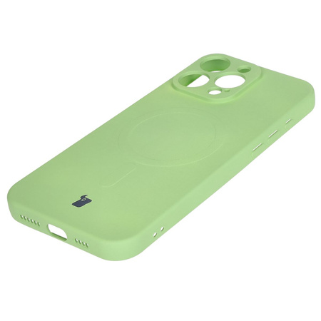 Silikonowe etui z pierścieniem magnetycznym Bizon Case Silicone Magnetic do iPhone 16 Pro, jasnozielone