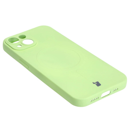 Etui silikonowe z pierścieniem magnetycznym Bizon Case Silicone Magnetic do iPhone 14, jasnozielone